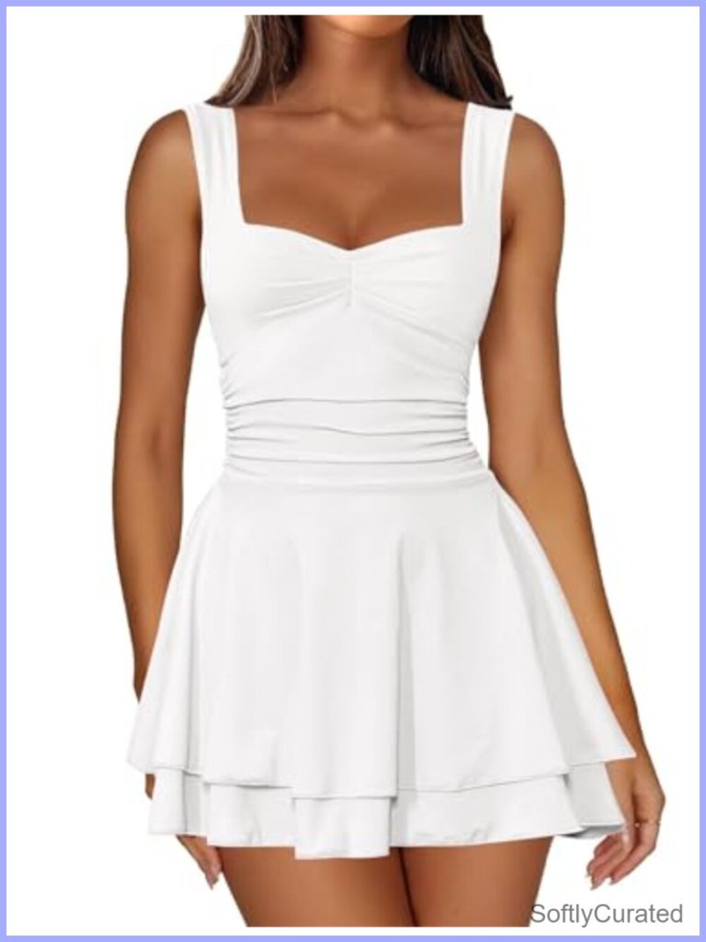 Square Neck Sleeveless Mini Dress Corset A Line Ruffle Hem